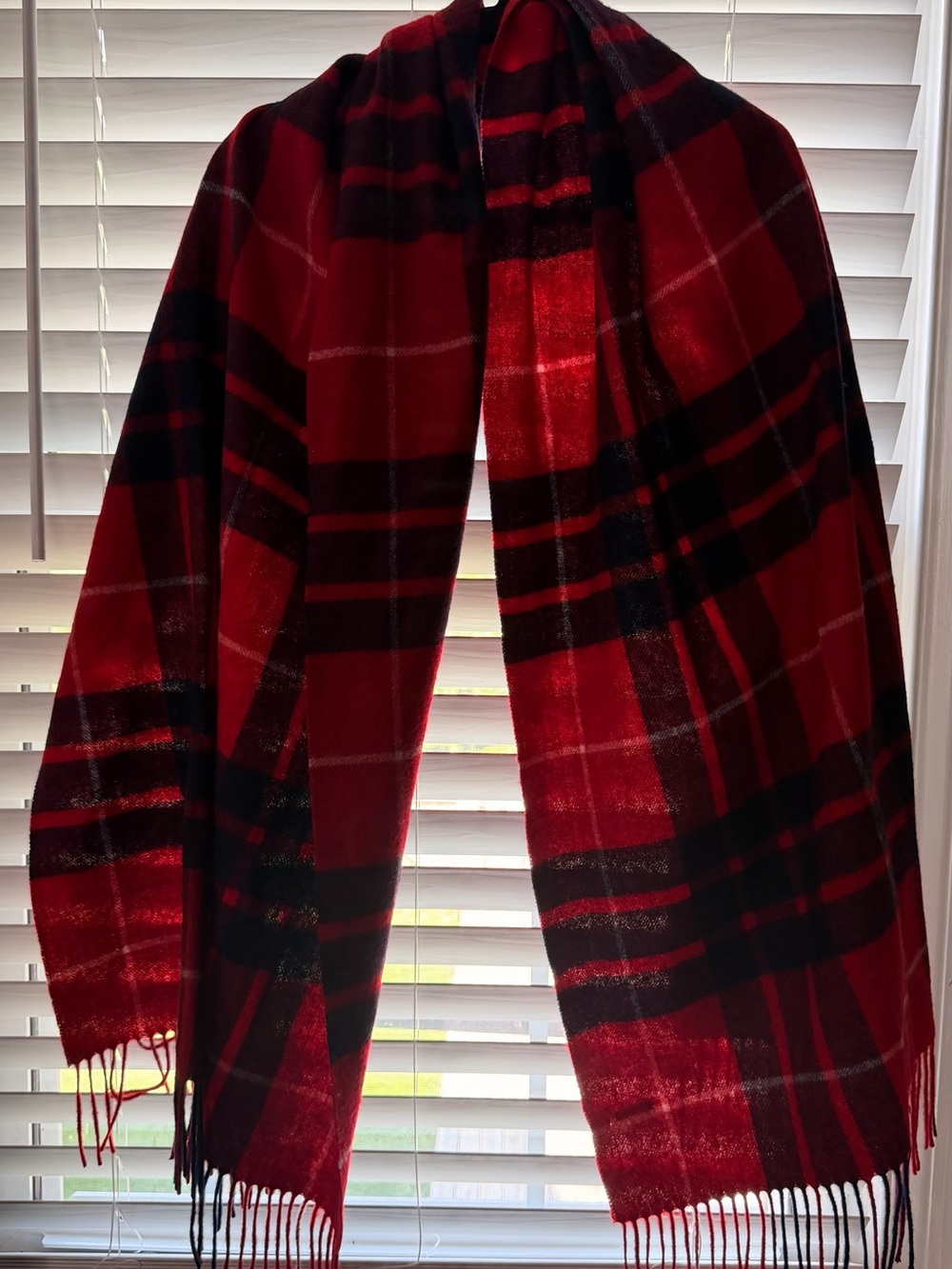 J. Crew Red and Black Plaid Fringe Scarf